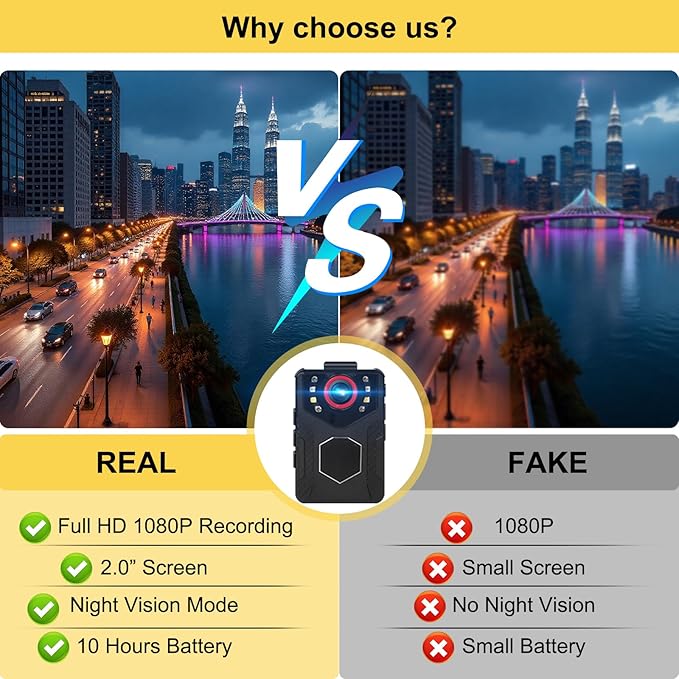 Body Camera with Audio and Video Recording: 1080P FHD Body Cam with Night Vision, 10HR Battery, 2.0" Screen, 128GB Wearable Camera, Bodycam for Traveling, Law Enforcement, Outdoors Activities