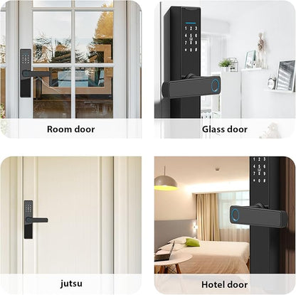 WiFi Smart Lock, Tuya Smart Fingerprint Lock, Door Lock Keypad, Door Lock with Handle Fingerprint Electronic Deadbolt, Smart Door Lock Compatible with Tuya APP for 38-55mm Thickness Home Door