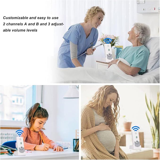 Wireless Intercom Doorbells, Adjustable Voice Intercom Home Smart 2 Way Talk Doorbell, Electronic Doorbell for Hospitals, Hotels, Factories, Teahouses (White)