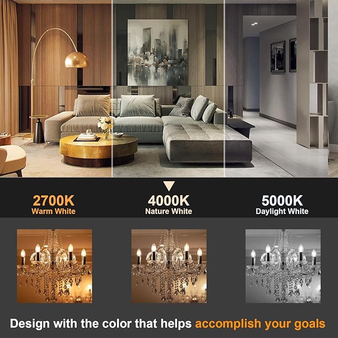 comzler E12 LED Bulb Candelabra Base, Type B LED Bulb 60 Watt Equivalen 4000K Natural Daylight B11 Small Base, Chandelier Ceiling Fan LED Light Bulbs 500 Lumens No-Dimmable Pack of 8