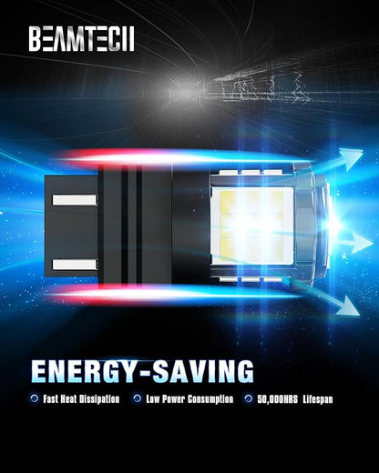 BEAMTECH Upgraded 3157 3156 LED Bulbs Reverse Lights, Build-in CANBUS, 6500K White Super Bright for 3056 4157 4057 3457 Tail Lights, Brake Parking Signal Back Up Lights, Pack of 2