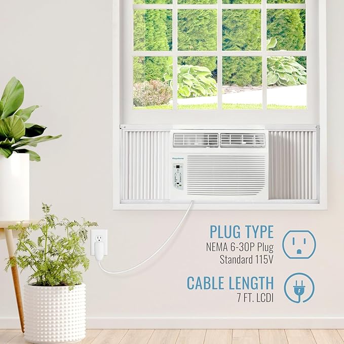 Keystone 8,000 BTU Window Air Conditioner with 3,500 BTU Supplemental Heating, 115V, Window AC Unit with Supplemental Heat for Bedroom, Living Room, Small-Medium Rooms up to 350 Sq.Ft.