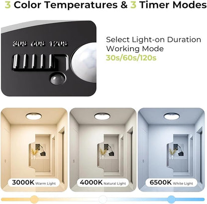 hepside 2 Pack Motion Sensor Ceiling Light Wired, 3000K/4000K/6500K LED Flush Mount Ceiling Light Fixture, 8.7Inch 18W Motion Sensor Light with Timer for Closet Stair Porch Hallway Pantry,Black