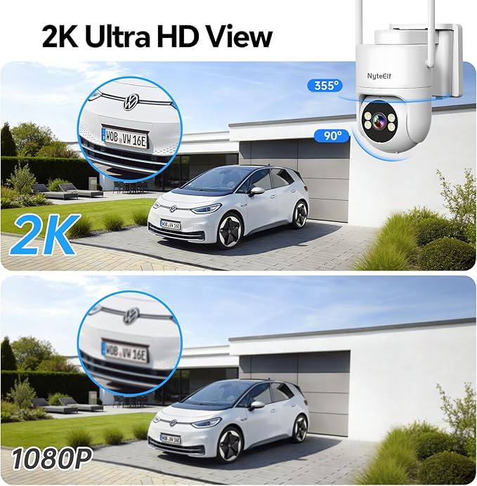 4G LTE Solar Security Camera, 2K Color Night Vision, No WiFi Needed,8W Solar & Battery Powered, Low Power, 24/7 AOV Recording,355° PTZ, AI Human Detection, IP66 Waterproof (White, 1 Lens)