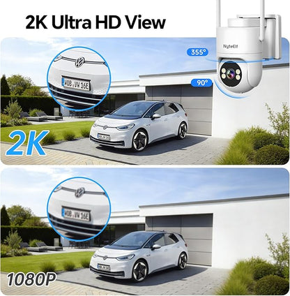 4G LTE Solar Security Camera, 2K Color Night Vision, No WiFi Needed,8W Solar & Battery Powered, Low Power, 24/7 AOV Recording,355° PTZ, AI Human Detection, IP66 Waterproof (White, 1 Lens)