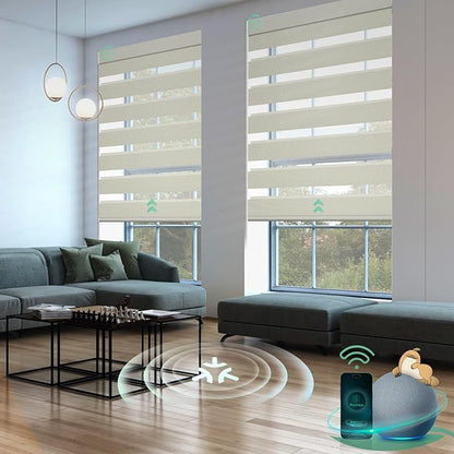 Yoolax Motorized Matter Zebra Blinds Compatible with Alexa, Google Home, Apple HomeKit, Blackout Smart Blinds, Privacy Light Control Horizontal Window Blind for Home (100% Blackout Striped Gold)