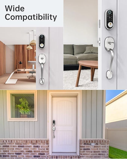 Keyless Entry Door Lock Handle: SMONET Smart Front Door Lock Set Alexa Deadbolt Locks with Handle Bluetooth Electronic Digital Keypad with APP Voice Control Keyfob Auto for Home
