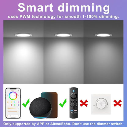 SikSog Smart Recessed Lighting 4 Inch RGBCW Color Changing 12W LED Downlight with Junction Box,1080 Lumen Recessed Ceiling Light Compatible with Alexa,Dimmable by Bluetooth Control -1Pack