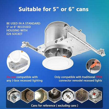 LVWIT Black LED Recessed Light 6 Inch, Can Lights Color Selectable 2700/3000/4000/5000/6000K 5CCT, 9W=120W,1000LM, Dimmable Downlight with E26 Conversion Kit, 6 Pack,IC Rated