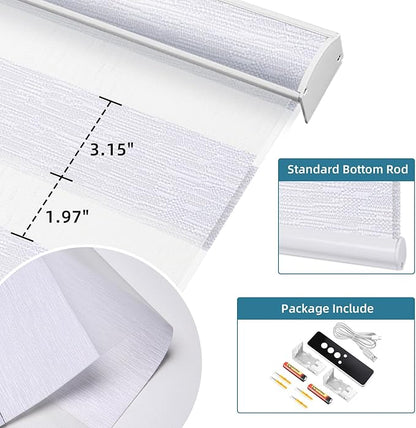 SmartWings Motorized Zebra Shades Work with HomeKit, Alexa, Google Home, 60% Blackout Light Filtering Day Night Sheer Blinds, Privacy Light Control, for Home/Office, Customized, White