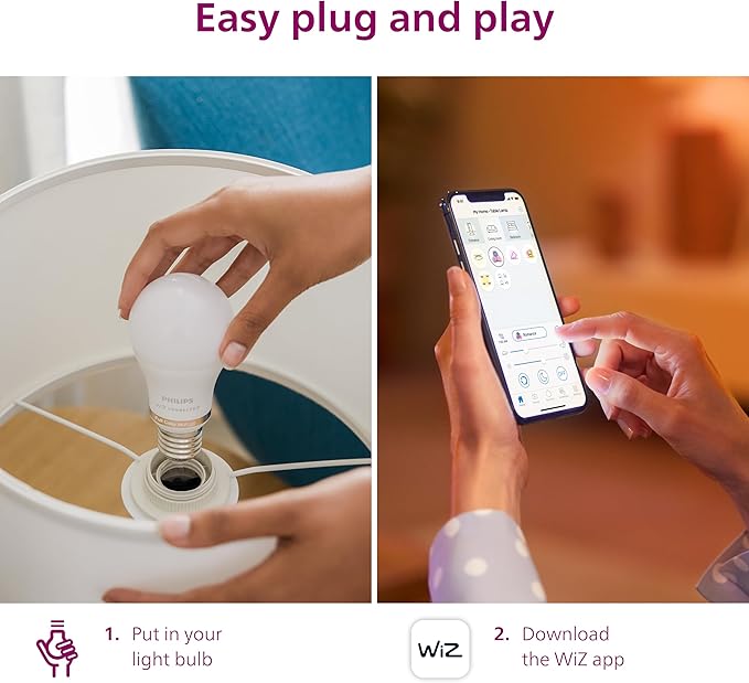 Philips Smart 100W A23 LED Light Bulbs 4-Pack - Connects to Your Wi-Fi - E26- Control with Voice or App + Activate with Motion - Matter Compatible