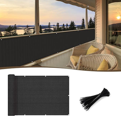 SUNNY GUARD 2.5'x5' Black Balcony Privacy Screen Fence, Apartments Railing, Heavy Duty Wind Screen for Outdoor,Deck,Backyard,Patio Privacy（We Make Custom Sizes）