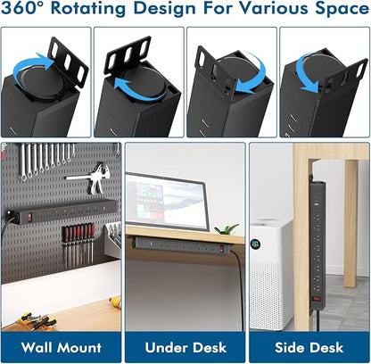 360° Rotating Mountable Power Strip with USB Ports, 8 Outlet Power Strips Wall Mount, Metal Heavy Duty Versatile Outlet with 6FT Power Cord,for Home Office Industrial Garage Commercial