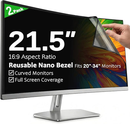 [2-Pack] 21.5 Inch Reusable Nano Bezel Anti-Glare Computer Privacy Screen for Monitor, 16:9 Aspect Ratio, Residue-Free Removable Anti-Spy Filter, Eye Protection Anti-Blue Light Desktop Security Shield