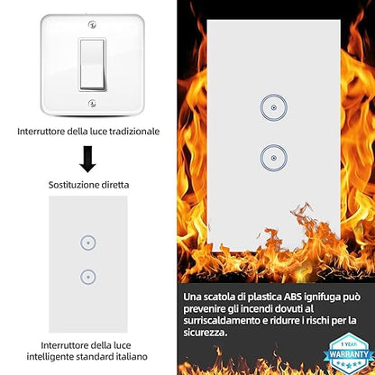 Jinvoo WiFi Wall Light Touch Panel Switch, 2 Way, Remote Control by Smart Phone,No Hub Required, Compatible with Tuya Smart Life app AC 120V Works with Amazon Echo Google Home White 1 Gang ETL Listed