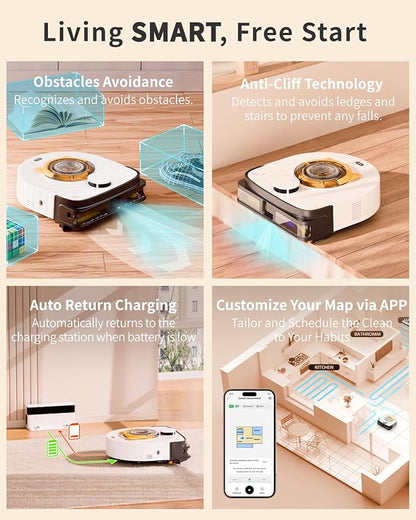 UBPET Robot Vacuum for Pet Hair, 22,000Pa Ultra-Strong Suction Automatic Robot Vacuum Cleaner, Tangle-Free Cleaning, Smart Mapping with LiDAR Navigation, App Controlled Vacuum Robot