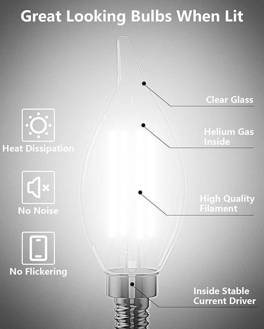 CYLYT E12 Chandelier Bulb 40 watt Equivalent, Dimmable LED Candelabra Light Bulbs 4W, 5000K Daylight 470 Lumen Lightbulbs, CA11, UL Listed, Pack of 6
