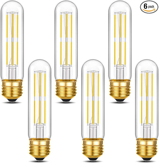 ToBeGreat T30 LED Light Bulbs 6 Watt Equivalent 60W E26 Tubular Bulbs T10 Edison LED Filament Bulb Daylight White 4000K,Desk Lamp,Bedbroom Cafe Restaurant Party,Dimmable (5 in (6pack))