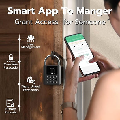 Heavy Duty Smart Padlock with Key, Fingerprint Biometric Combo Lock with Bluetooth APP, Waterproof Electronic Digital Lock for Gate Outdoor Fence Storage Unit Outdoor Fence Shed Gym