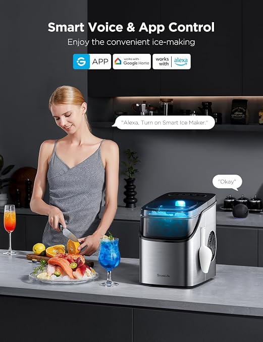 GoveeLife Smart Ice Maker, 9 Ice Cubes in 6 Mins 3 Sizes, 26lbs/Day, Silver | Countertop Ice Maker with App & Voice Control, Self Cleaning, RGB Lights, Portable Ice Machine with Scoop for Kitchen, Party