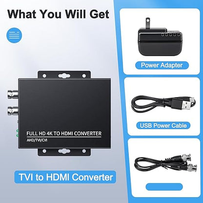 ELECPOW TVI to HDMI Converter, 4K/8MP/1080p BNC to HDMI Adapter for CVBS/TVI/CVI/AHD Security Cameras - Plug & Play with BNC Loop-Out, Auto-Detect Resolutions & Durable Metal Housing