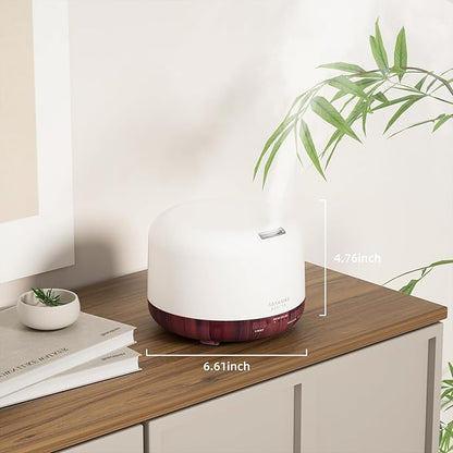 ASAKUKI Essential Oil Diffuser for Home, 500ML Aromatherapy Diffuser Humidifier with Remote Control, 7 Color LED Lights, Quiet Cool Mist Diffuser for Bedroom, Office, Gift for Mom (Reddish-Brown)