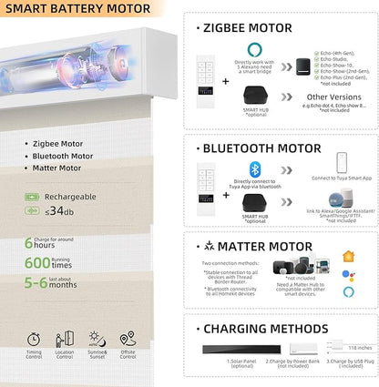 ACMEART Motorized Zebra Blinds,Smart APP & Remote Control 95% Blackout Shades,Compatible with Alexa,Custom Size Electric Window Blinds for Bedroom/Home/Office (Cream Beige)