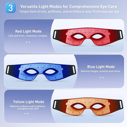 Red Light Therapy for Eyes, 630nm & 850nm Infrared Eye Pods for Eye Bags, Dark Circles, and Wrinkles, Red Light Therapy Glasses with Light-Blocking Eye Mask to Reduce Puffiness and Fine Lines – Black