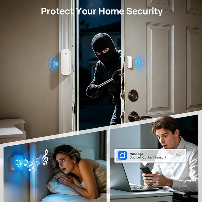 4 in 1 Smart WiFi Door Chime When Door Opens Entry Alarm for Security/Kids