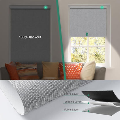 Motorized Blinds with Remote [100% Blackout & Silent Motor] Smart Blinds Compatible with Alexa Google HomeKit, Electric Roller Shades for Indoor Windows, Customized Size, Crossweave Gray