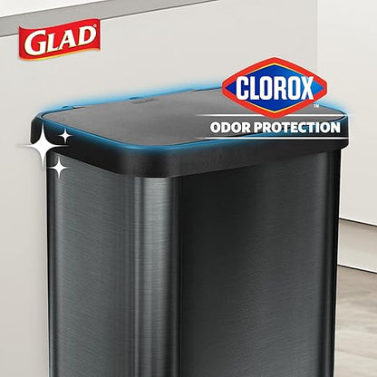 Glad Stainless Steel Step Trash Can, Large Metal Kitchen Garbage Bin with Soft Close Lid, 20 Gallon, Pewter - Indoor & Outdoor Waste Container with Odor Protection and Bag Roll Holder