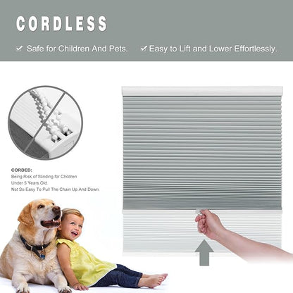 Changshade Custom Blinds Cellular Shades Blackout Cordless for Indoor Windows, Honeycomb Blind Room Darkening Black Out Shade for Bedroom, Bathroom, Nursey, Heat Light Blocking Easy Install, Grey