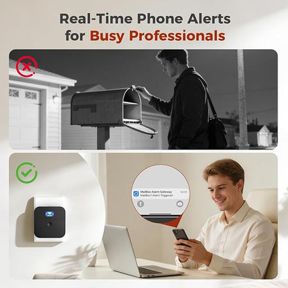 Smart Mailbox Alarm, WiFi Wireless Mailbox Sensor Long Range Mail Alert System with Real-time App Notifications with LED Light and Sound Reminders for Delivered Mail