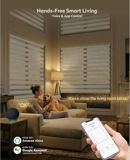 ACMEART Motorized Zebra Blinds,Smart APP & Remote Control 95% Blackout Shades,Compatible with Alexa,Custom Size Electric Window Blinds for Bedroom/Home/Office (Classical Beige)