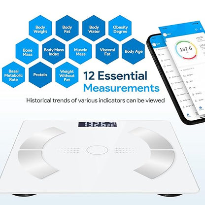 Smart Scale for Body Weight, Bathroom Digital Weighing Scale with BMI, Body Fat, Muscle Mass, Accurate Bluetooth Home User Health Equipment Sync Apps【White】