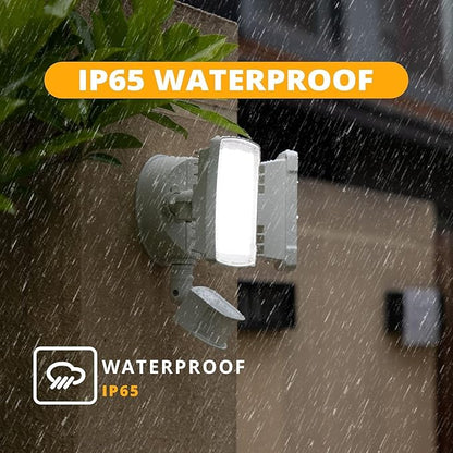 UME 2 Pack 19W LED Flood Light Motion Sensor Outdoor, 2 Adjustable Head, 2000LM, 5000K, IP65 Waterproof, Dusk to Dawn Security Light with Photocell for Exterior,Outside,Garage,House(White)