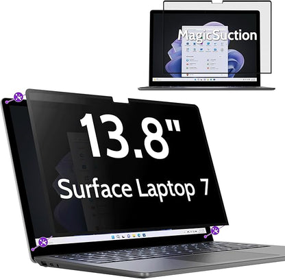 Peslv Privacy Screen for 13.8 Inch Surface Laptop 7, MagicSuction™ Removable Anti Spy Black Protector, Glare Blue Light Filter for Microsoft Laptop Computer Monitor