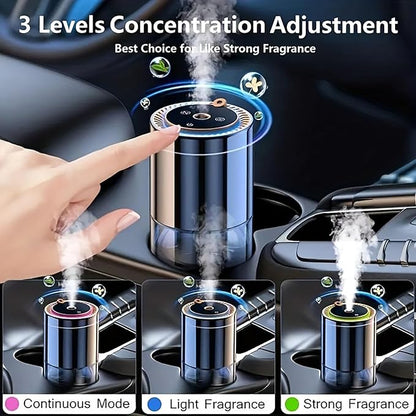 Waterless Essential Oil Diffuser for Home Aromatherapy Scent，Small Smart Car Diffuser Air Freshener,Auto Start & Stop Colorful Ambient Lighting Smart Spray 4 Settings Modes,Gifts for Men Women