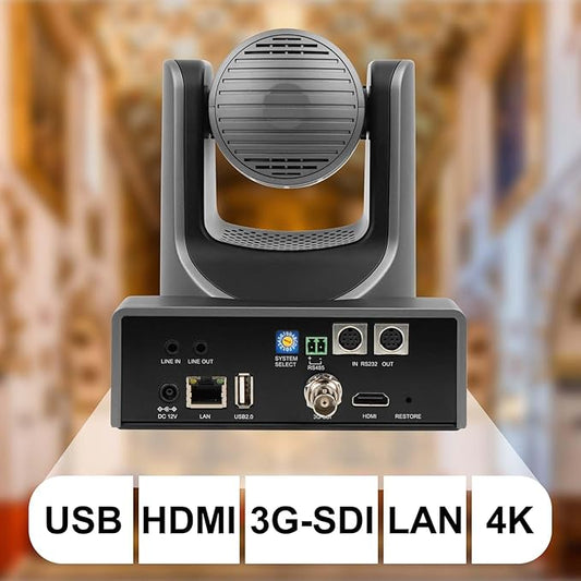 SMTAV 4KP60UHD 20X Optics Zoom PTZ Camera, Support AI Auto Tracking and POE with Network IP Live Streaming, Simultaneous NDMi 3G-SDI and USB2.0 Video Output, for Conferences, Church, Teaching