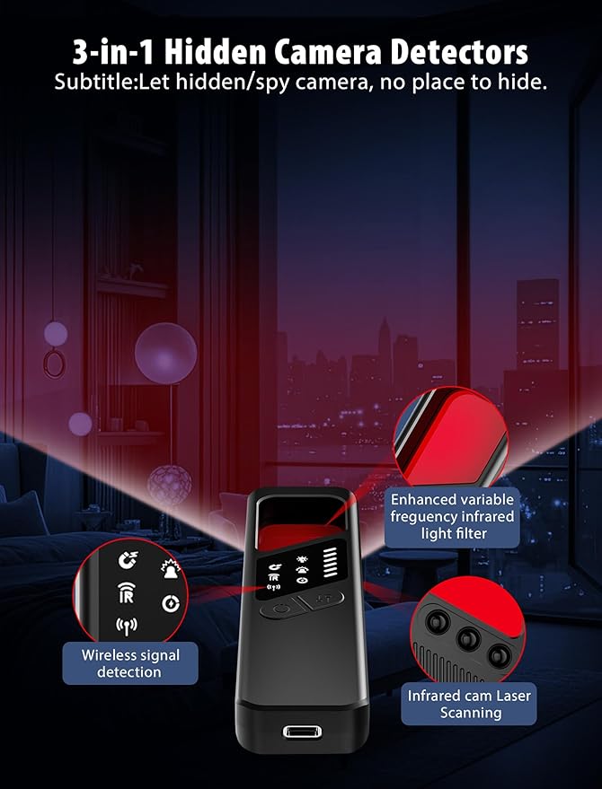7-in-1 Hidden Camera Detectors,Bug Detector, Hero Privacy Pen, rf Detector,GPS Tracker Detector,Anti spy Detector,Listening Device Detector in Travel,Car,Office,Hotel to Protect Privacy（ Black）