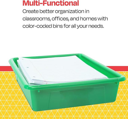 School Smart Sturdy Plastic Storage Tray, Multifunctional Design for Classroom, Home, and More, Letter Size, Green