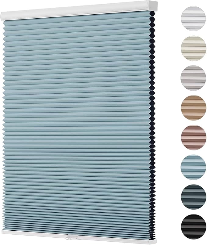 Changshade Cellular Shades Blackout Cordless Custom Size, Honeycomb Indoor Window Blinds Room Darkening 1.5 inch Cell Pleated Easy to Install for Home, Office, Bedroom, Nursey, Blue