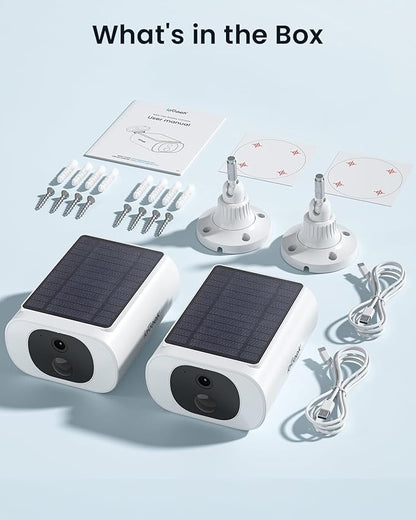ieGeek 2 Pack Camera Outdoor Wireless, 2K Outside Cameras for Home Security, Embedded Solar Panel, AI Motion Detection, Smart Spotlight & Alarm, No Hub Needed