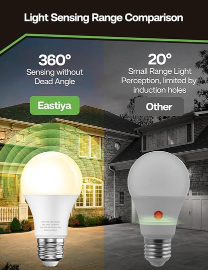 Dusk to Dawn Sensor LED Outdoor Light Bulb, Warm White 3000K, A19 13W(100 Watt Equivalent) Bright Porch Lighting, 1200LM, Auto-On/Off Photocell Sensor for Garage Yard Patio Garden- 2 Pack