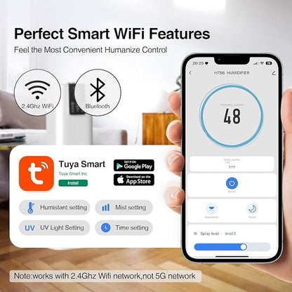 8L/2.1 Gal Smart Humidifier Large Room, Top Fill Cool Mist Humidifiers for Bedroom with App & Remote Control, Night Light, 24H Timer, Aroma Box & 360° Nozzles, Humidifier for Home, Office & Plants
