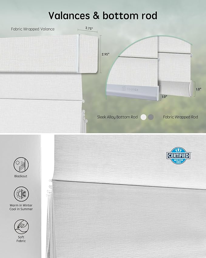 Yoolax Motorized Roman Shades with Remote, Smart Roman Shades for Windows, Light Filtering Automatic Blinds Work with Alexa, Google, Apple Homekit for Living Room, Dining Room, Customized (White)