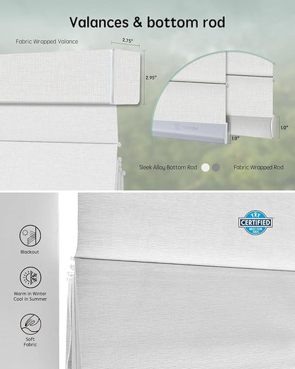 Yoolax Motorized Roman Shades with Remote, Smart Roman Shades for Windows, Light Filtering Automatic Blinds Work with Alexa, Google, Apple Homekit for Living Room, Dining Room, Customized (White)