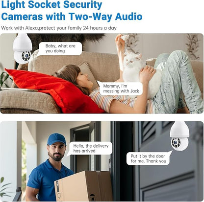DYPCO Light Bulb Security Camera -5G& 2.4GHz WiFi Camera Outdoor Wireless Motion Detection and Alarm,Two-Way Talk,Color Night Vision,Human Detection, Light Socket Camera (White 2 Packs)