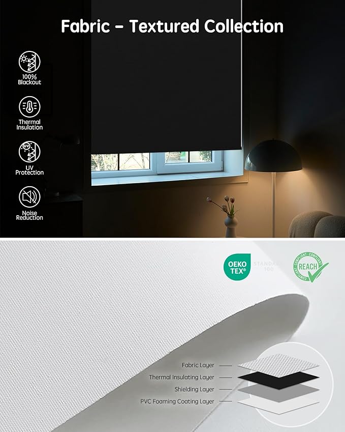 Yoolax Motorized Blinds with Remote, 100% Blackout Smart Roller Shades Work with Alexa, Google, Apple Homekit, Custom Automatic Shades with Voice Control for Bedroom Office (Pure White)