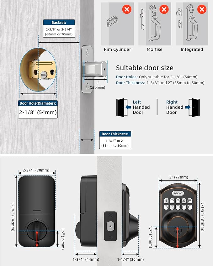 TEEHO TE001 Keyless Entry Door Lock with Keypad - Smart Deadbolt Lock for Front Door with 2 Keys - Auto Lock - Easy Installation - Oil-Rubbed Bronze